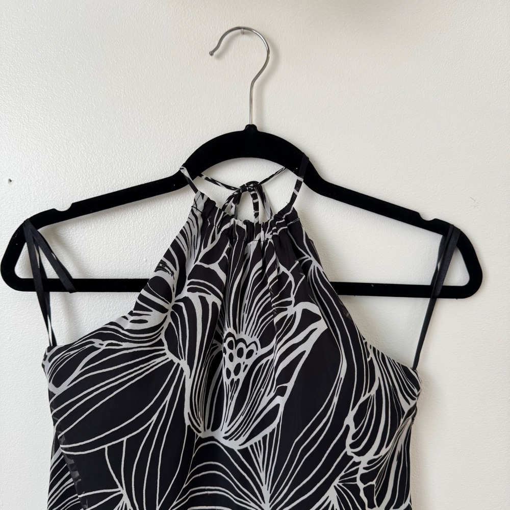 Madison Leigh Black White Floral Halter Dress Midi Chiffon Overlay Y2K Size 8 - Picture 4 of 8